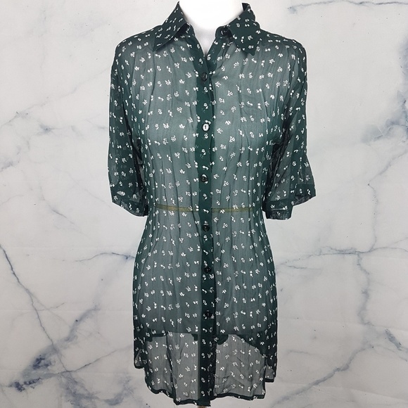Tops - Sale! Sheer Black Long Blouse w/ Floral Print